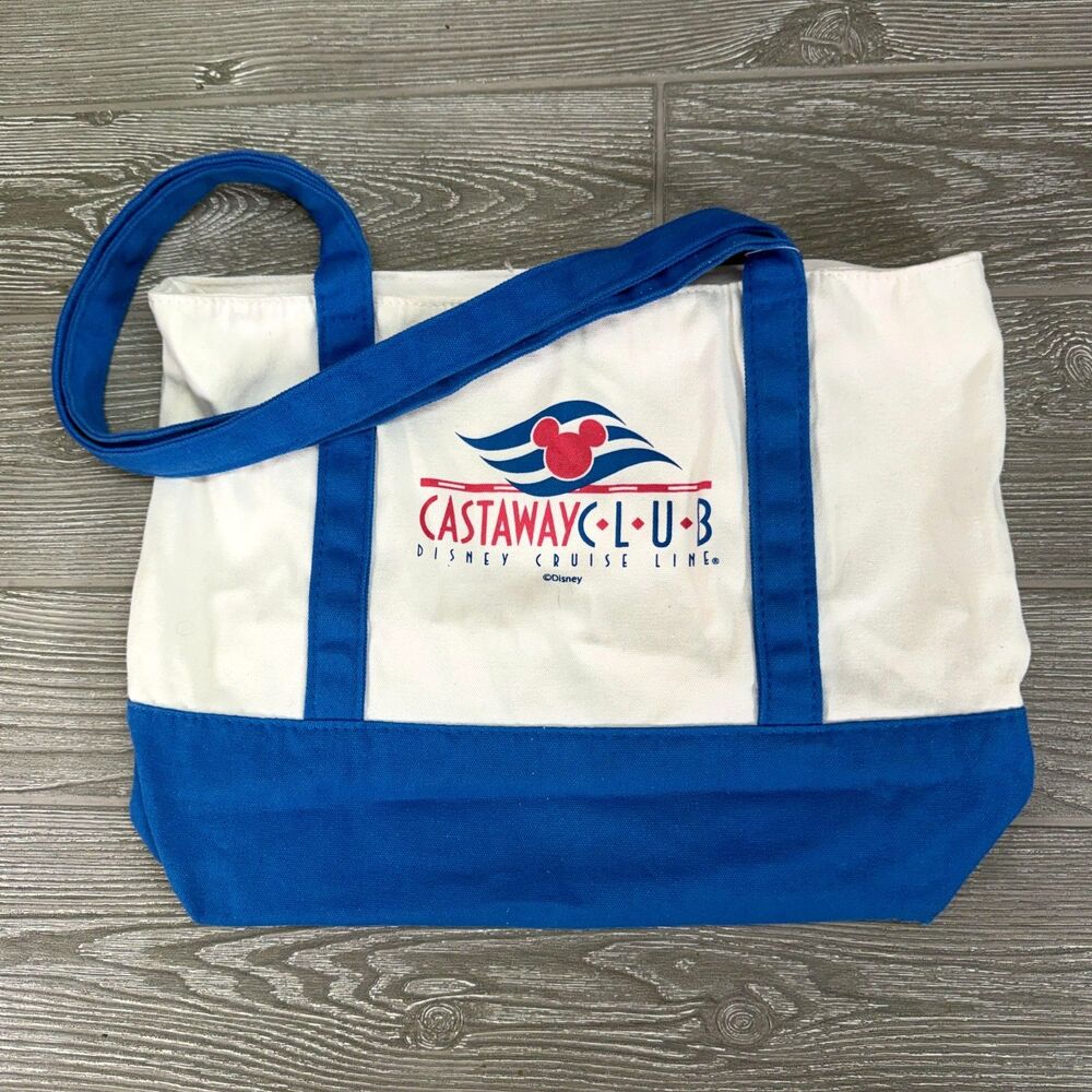 Disney Cruise Line Castaway Club Canvas Tote Bag Blue White Loyalty Club w/ Tags
